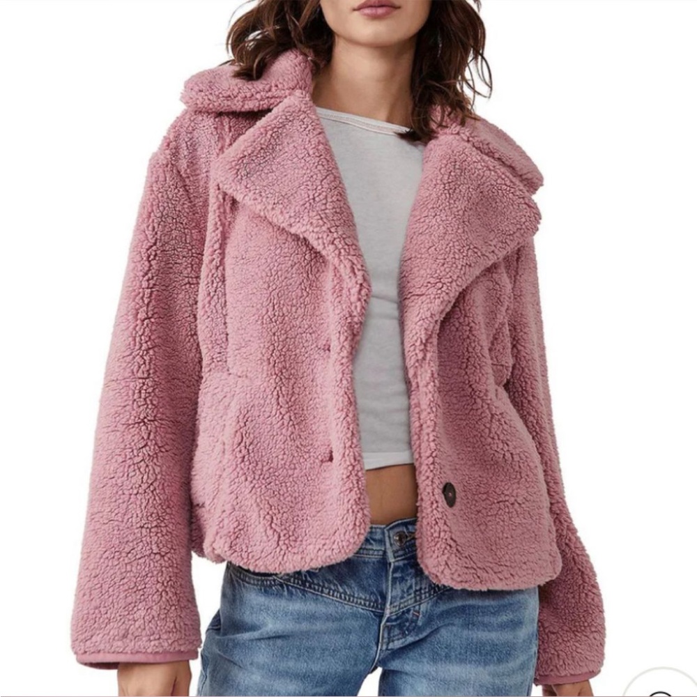 Free People Cozy Pink Teddy Jacket